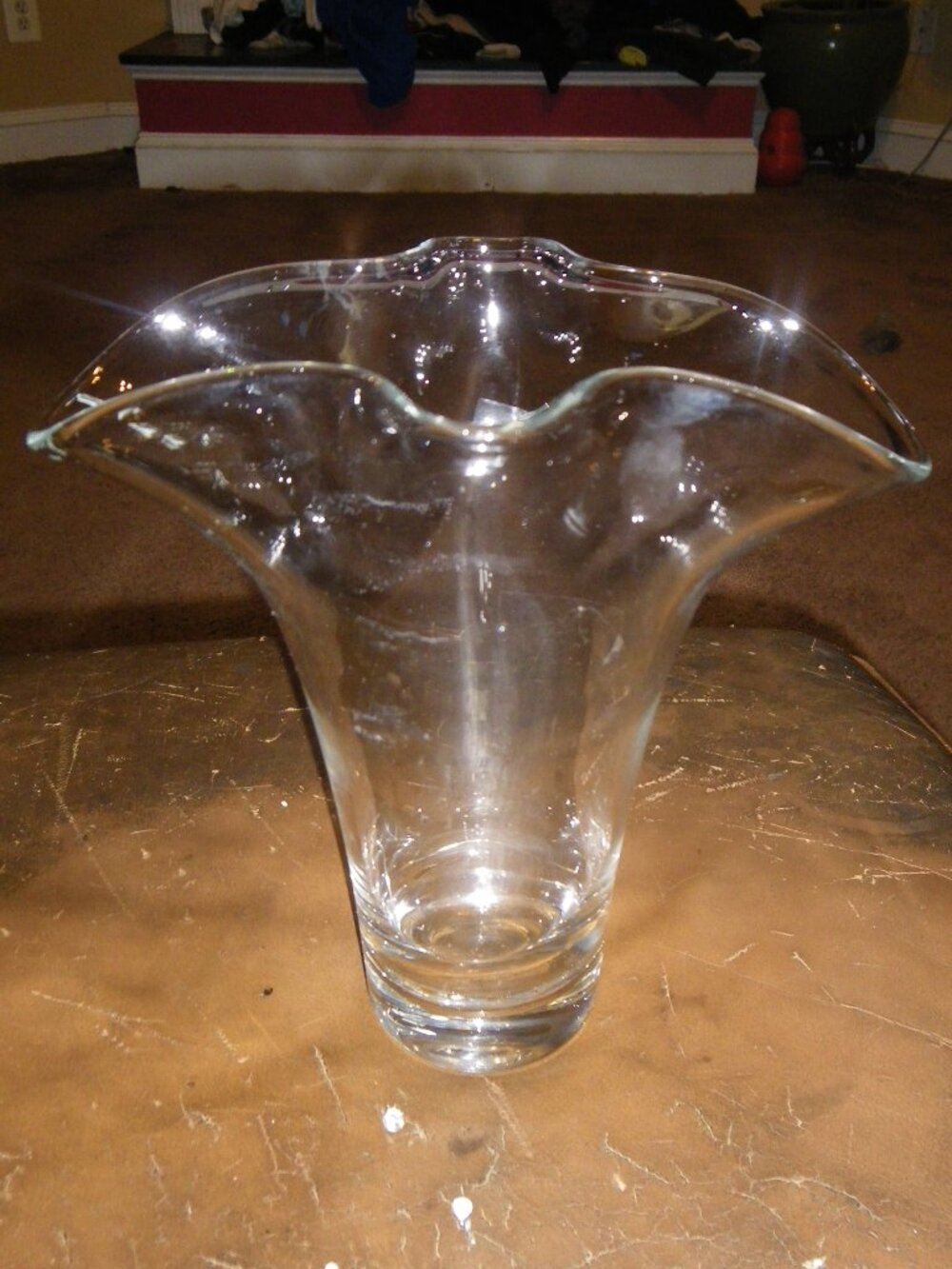 Vintage Large Crystal Vase w/ Ruffled Opening Edges